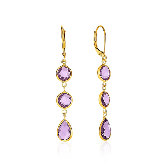 Drop Earrings with Round and Pear-Shaped Amethysts in 14k Yellow Gold-0