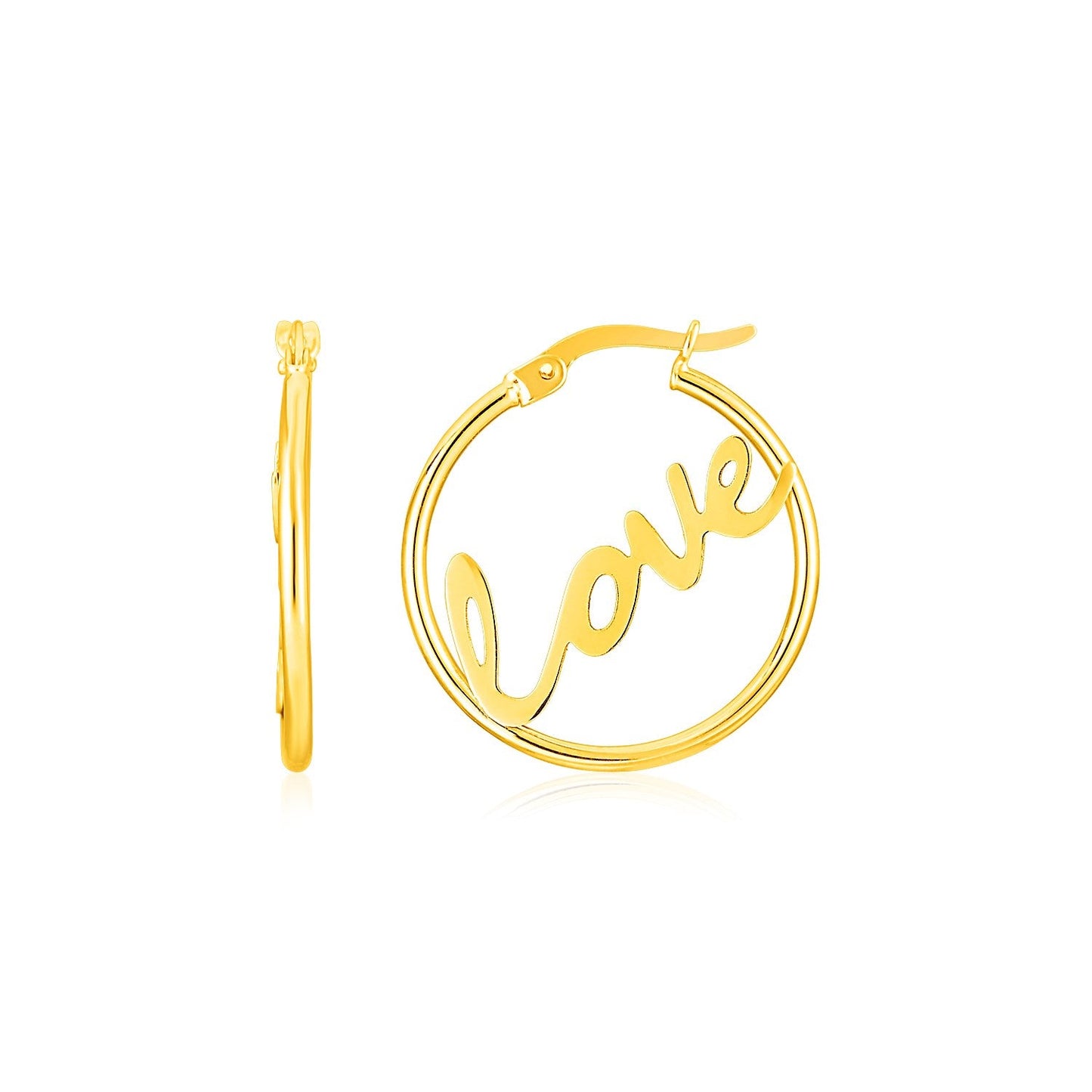 14K Yellow Gold Love Hoop Earrings-0
