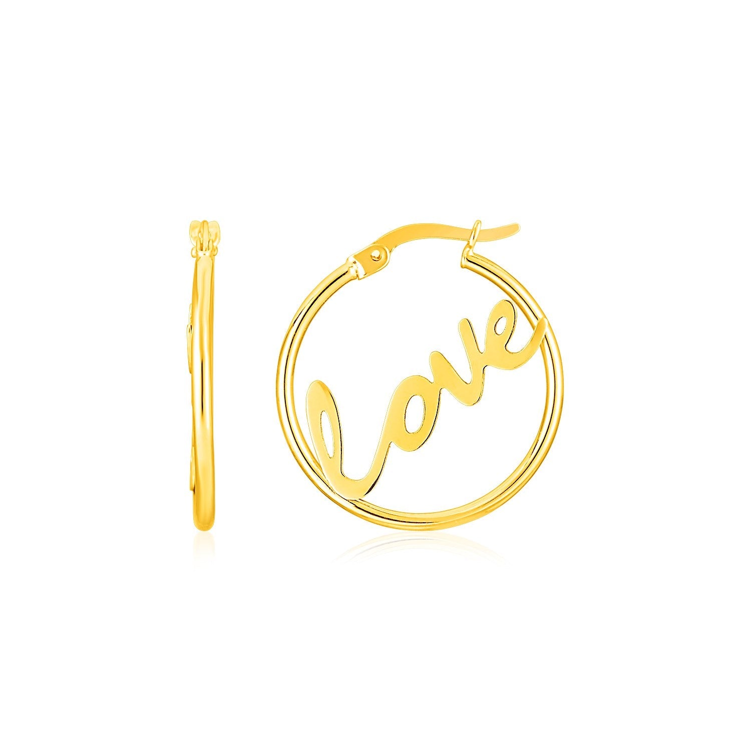 14K Yellow Gold Love Hoop Earrings-0
