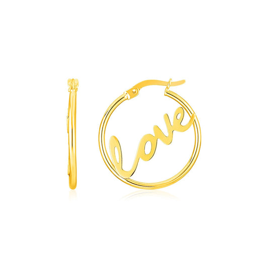 14K Yellow Gold Love Hoop Earrings-0