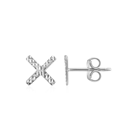 14k White Gold Textured X Post Earrings-0