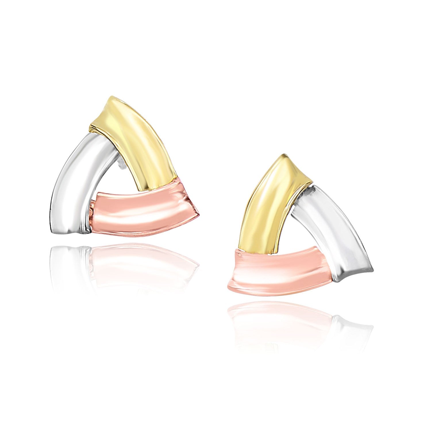 14k Tri-Color Gold Triangular Open Style Post Earrings-0