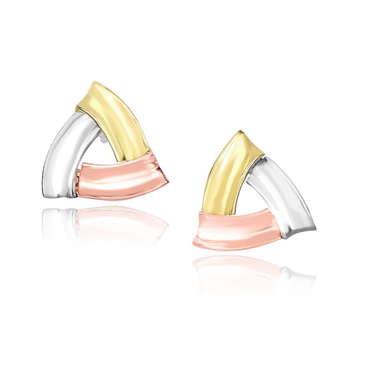 14k Tri-Color Gold Triangular Open Style Post Earrings-0