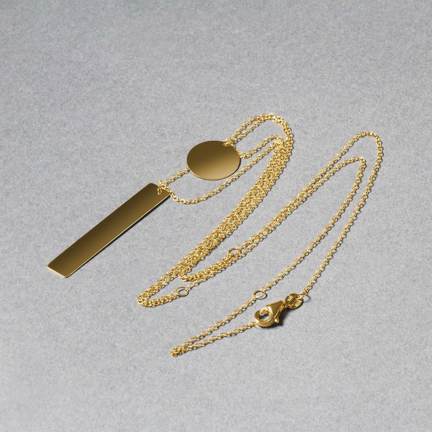 14k Yellow Gold 18 inch Two Strand Necklace with Circle and Bar Pendants-3