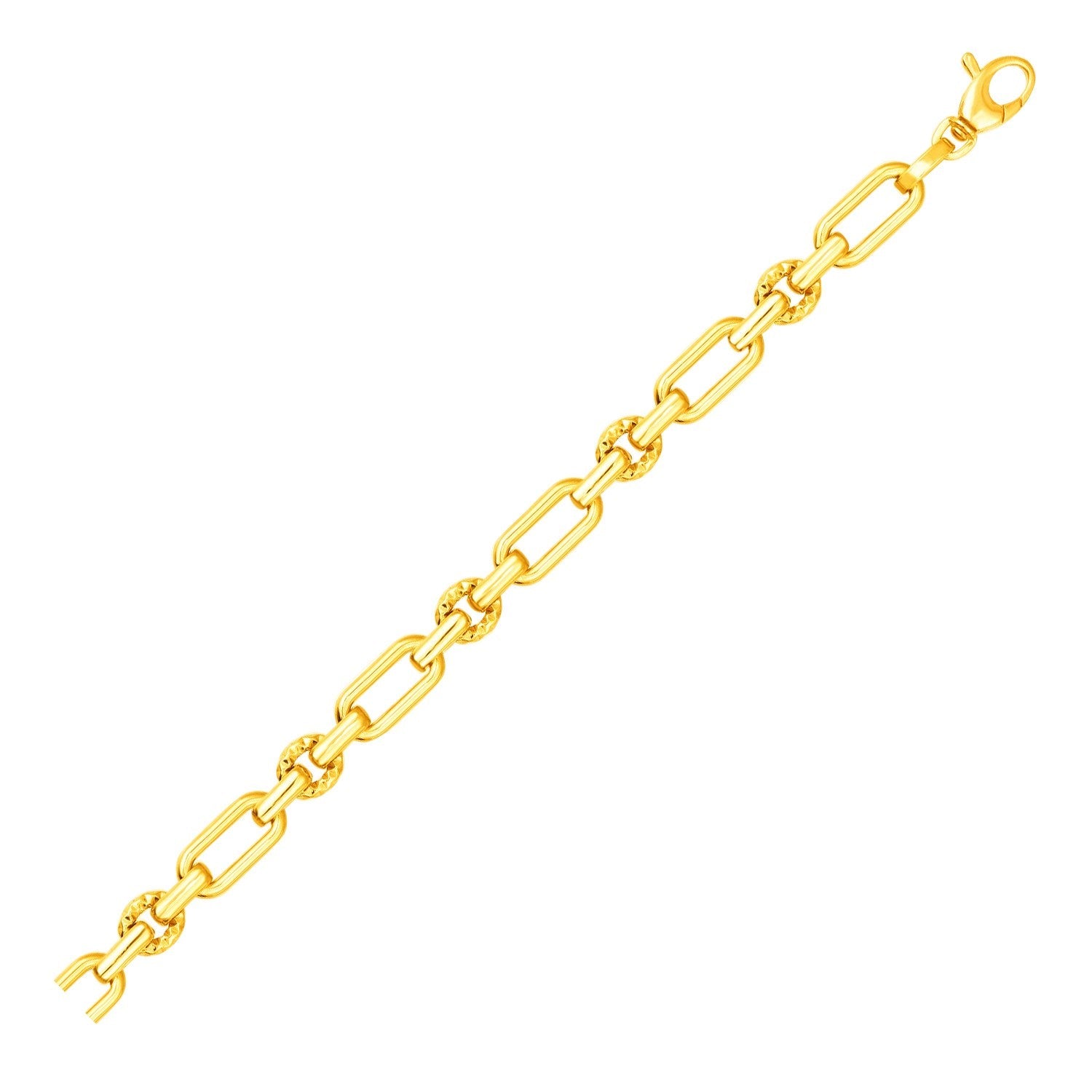 14k Yellow Gold Polished and Textured Link Bracelet-0