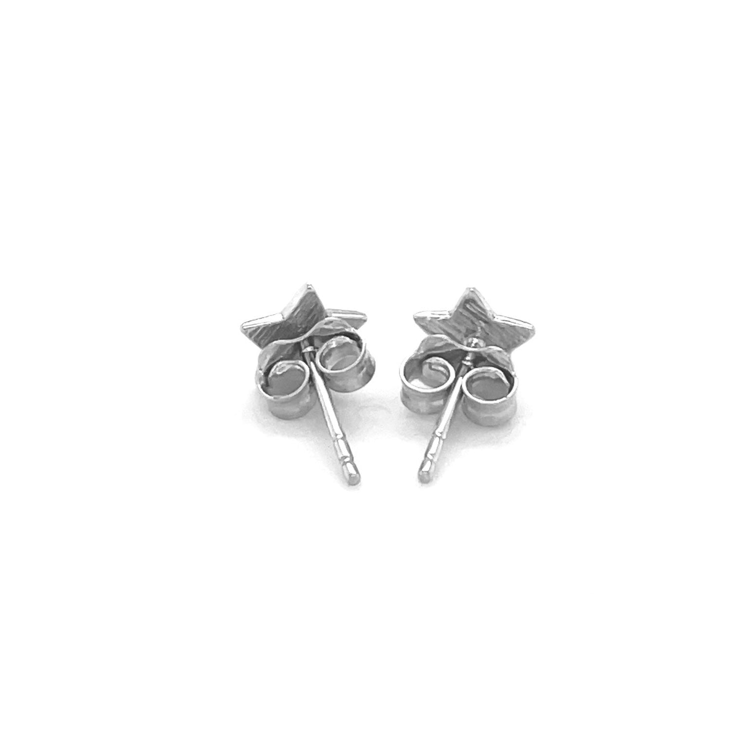 14k White Gold Post Earrings with Stars-2