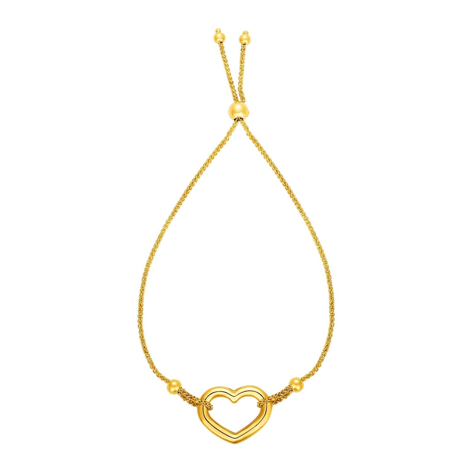 Adjustable Bracelet with Shiny Open Heart in 14k Yellow Gold-0