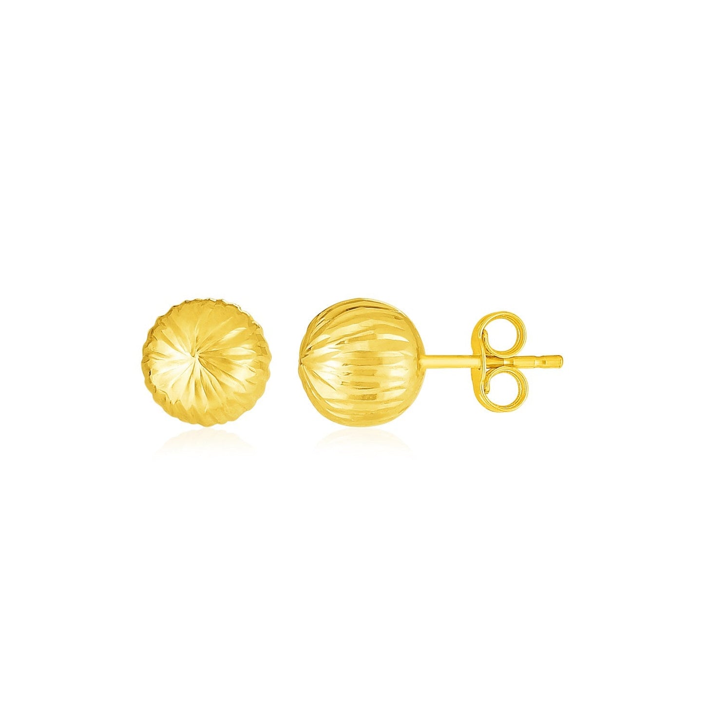 14K Yellow Gold Ball Earrings with Linear Texture-0