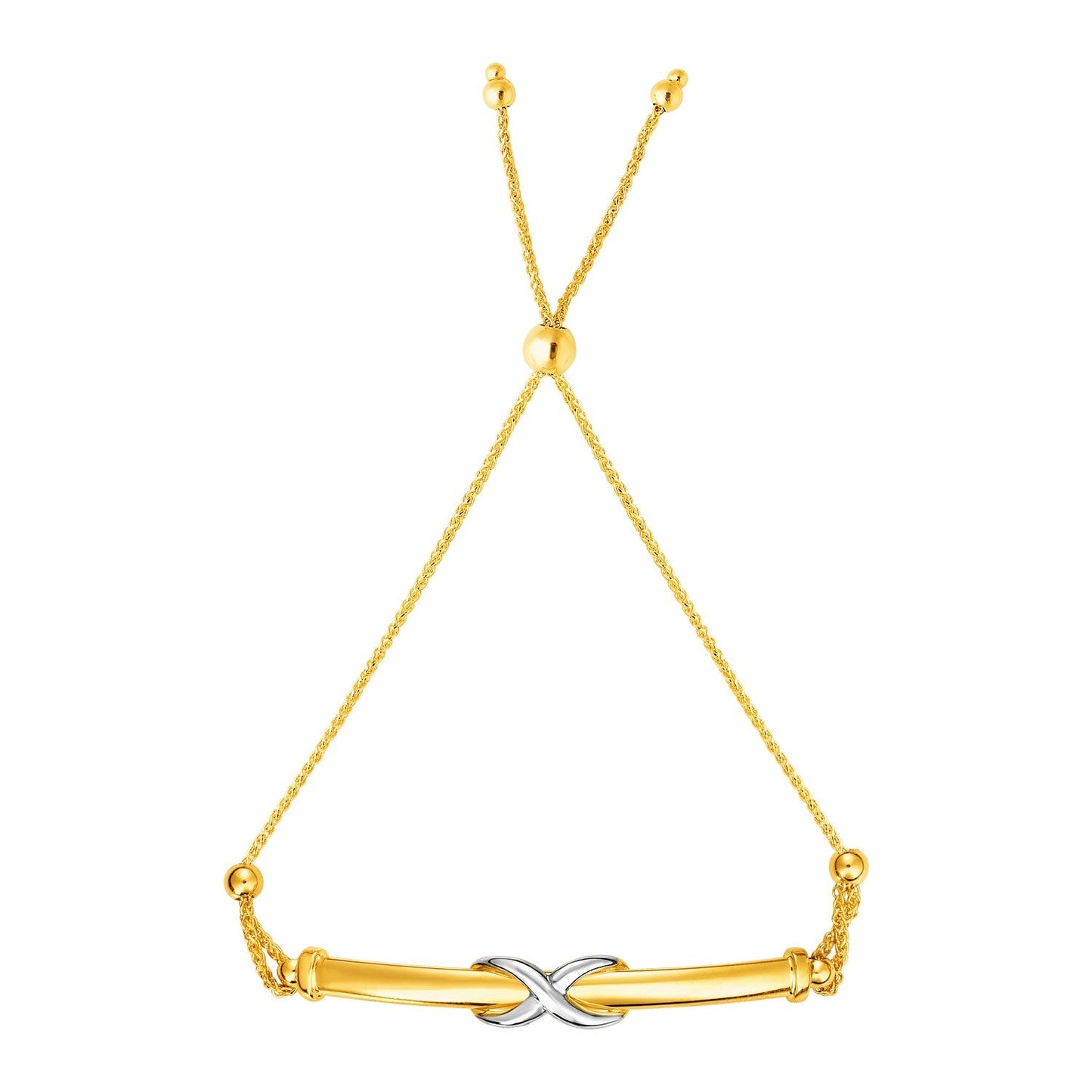 Adjustable Friendship Bracelet with Infinity Motif in 14k Yellow and White Gold-0