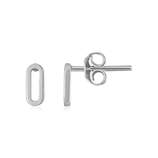 14k White Gold Paperclip Link Stud Earrings-0