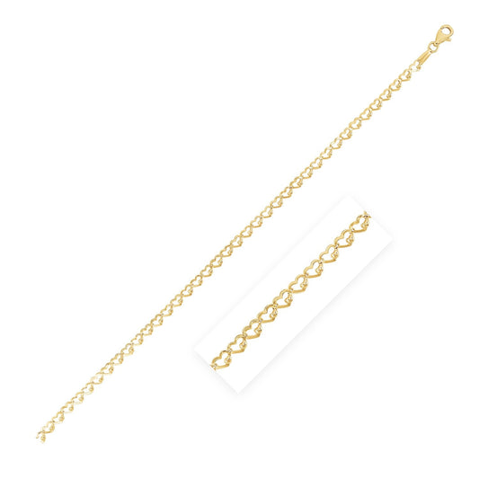14k Yellow Gold High Polish Heart Link Bracelet (3.2mm)-0