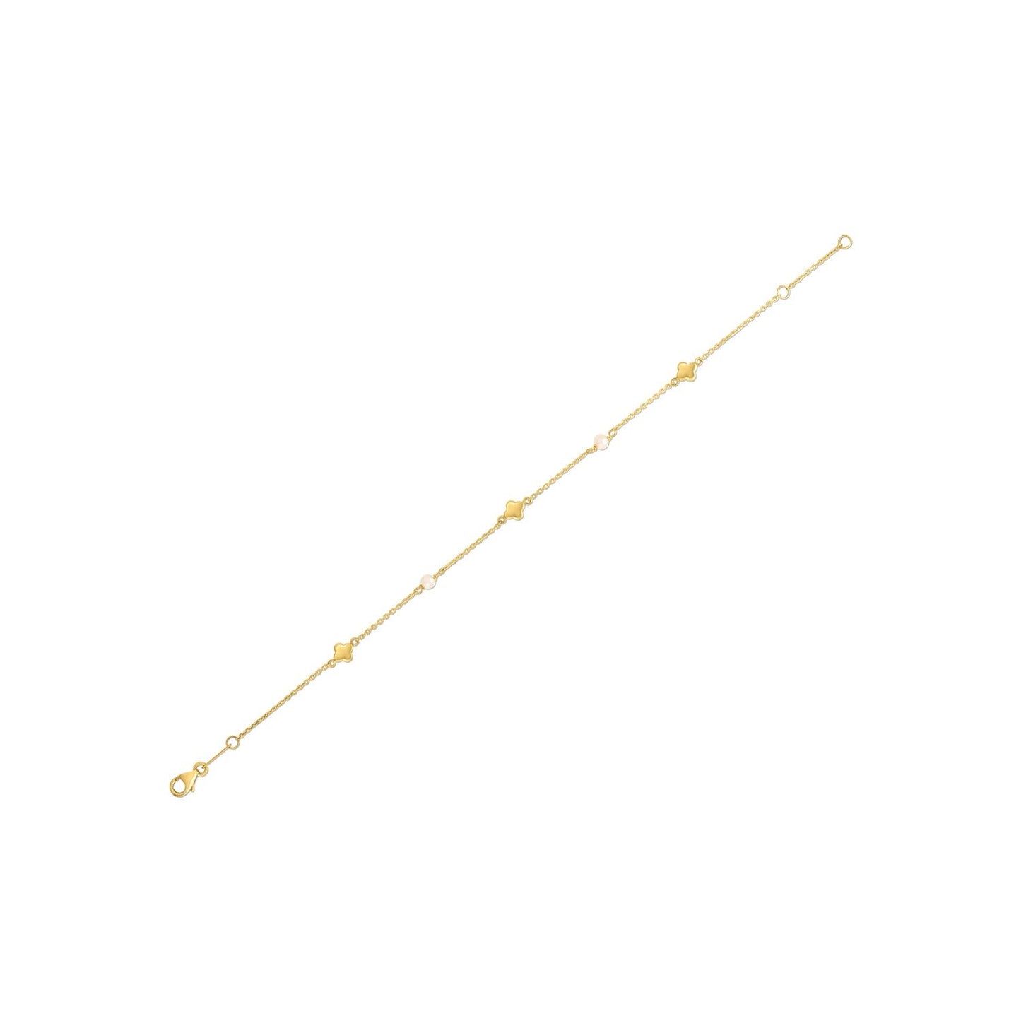 14k Yellow Gold Pearl Clover Bracelet-0