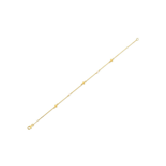 14k Yellow Gold Pearl Clover Bracelet-0