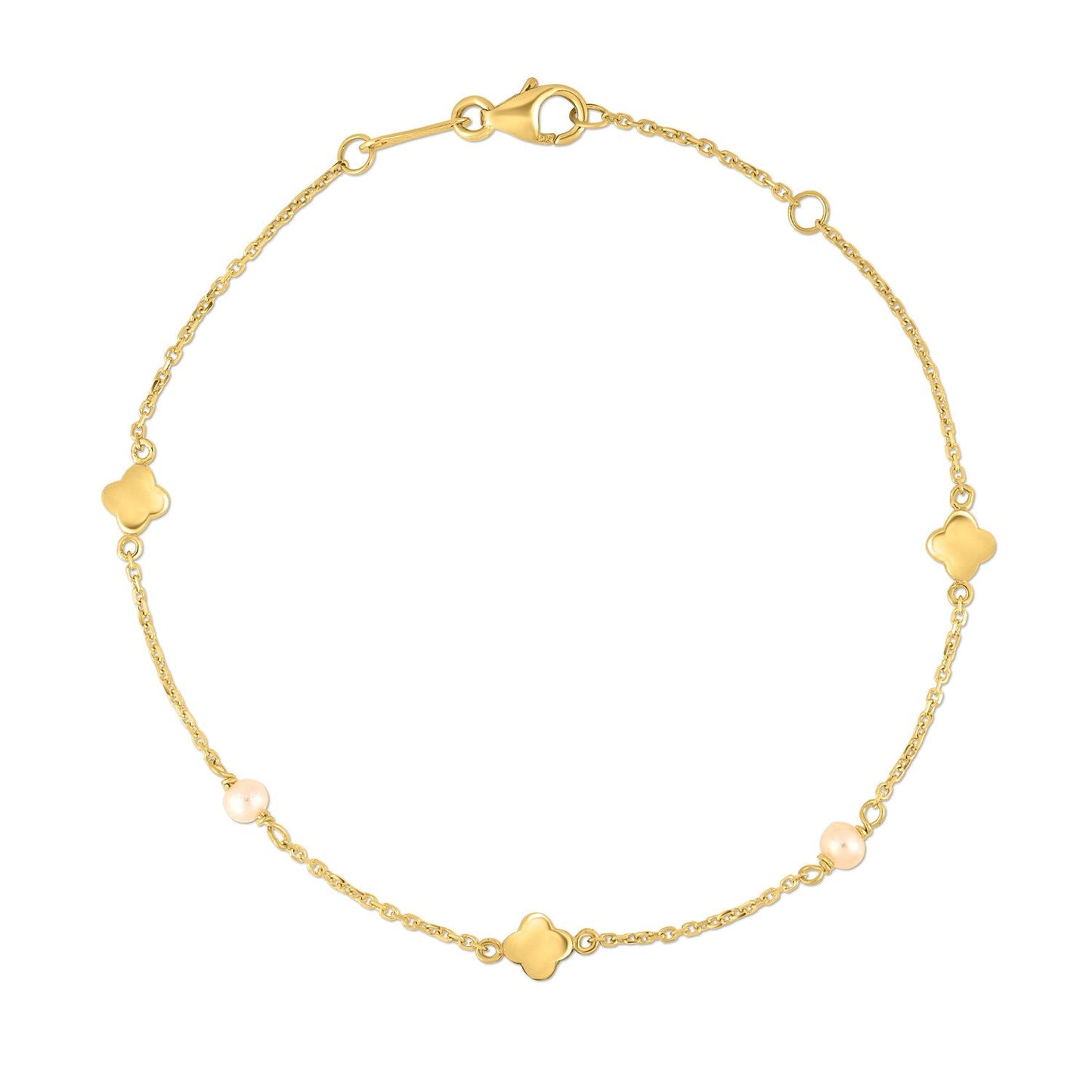14k Yellow Gold Pearl Clover Bracelet-1