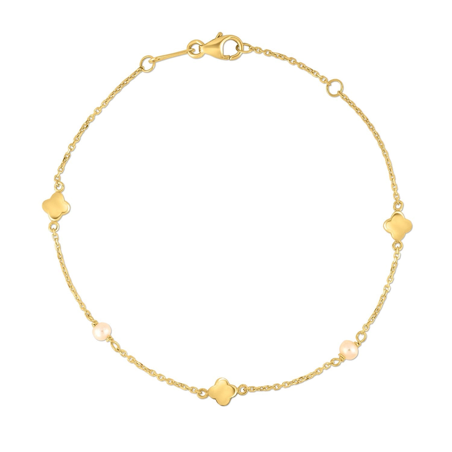 14k Yellow Gold Pearl Clover Bracelet-1