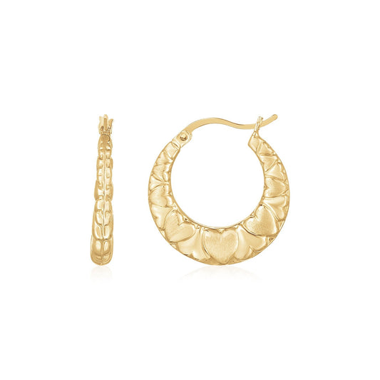 14K Yellow Gold Puffed Heart Graduated Hoops-0