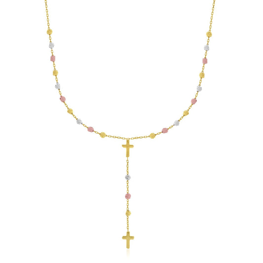 14k Tri-Color Gold Rosary Chain Necklace-0