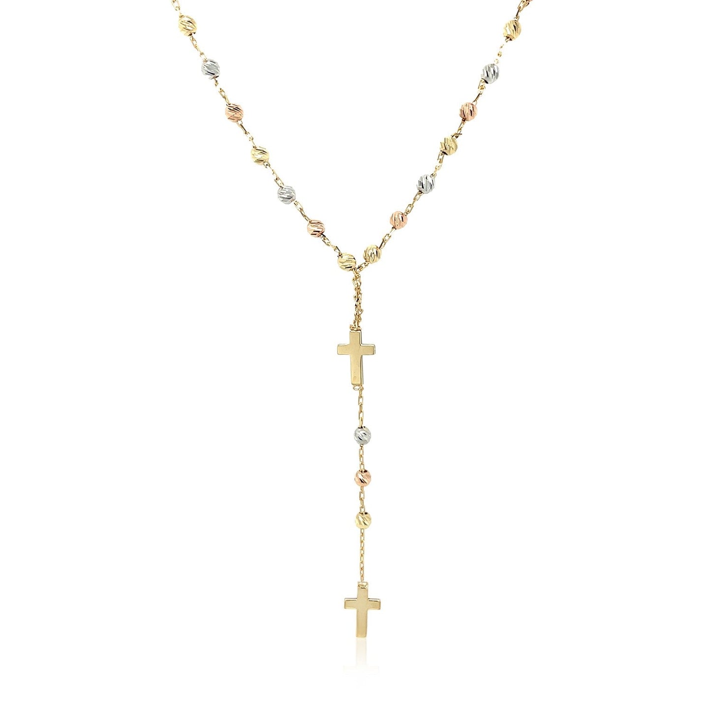 14k Tri-Color Gold Rosary Chain Necklace-1