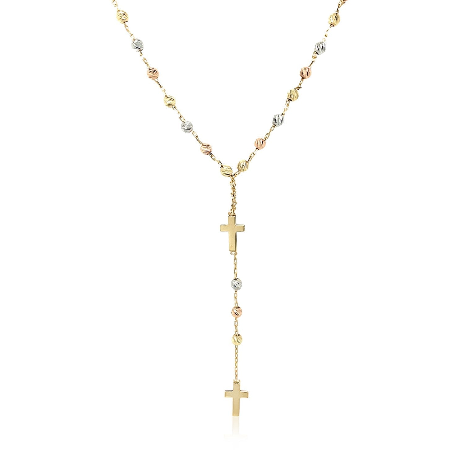 14k Tri-Color Gold Rosary Chain Necklace-1