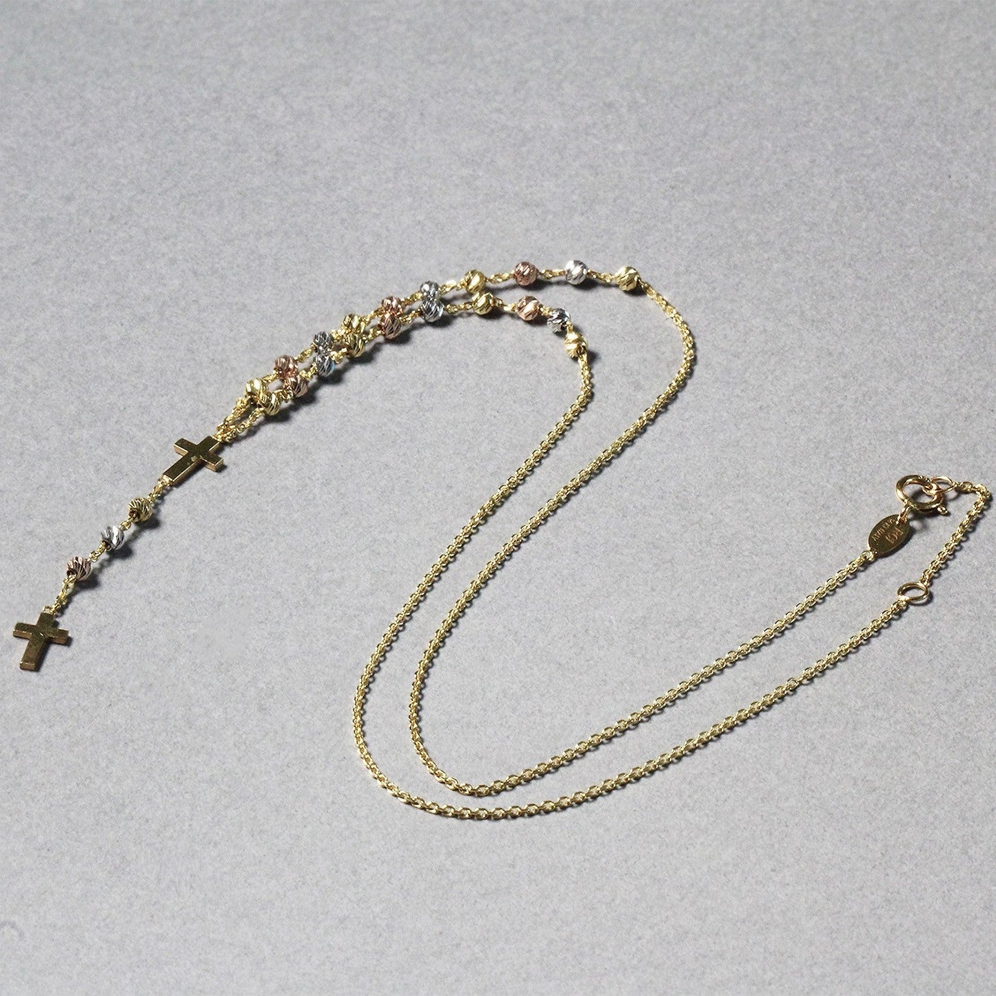 14k Tri-Color Gold Rosary Chain Necklace-4