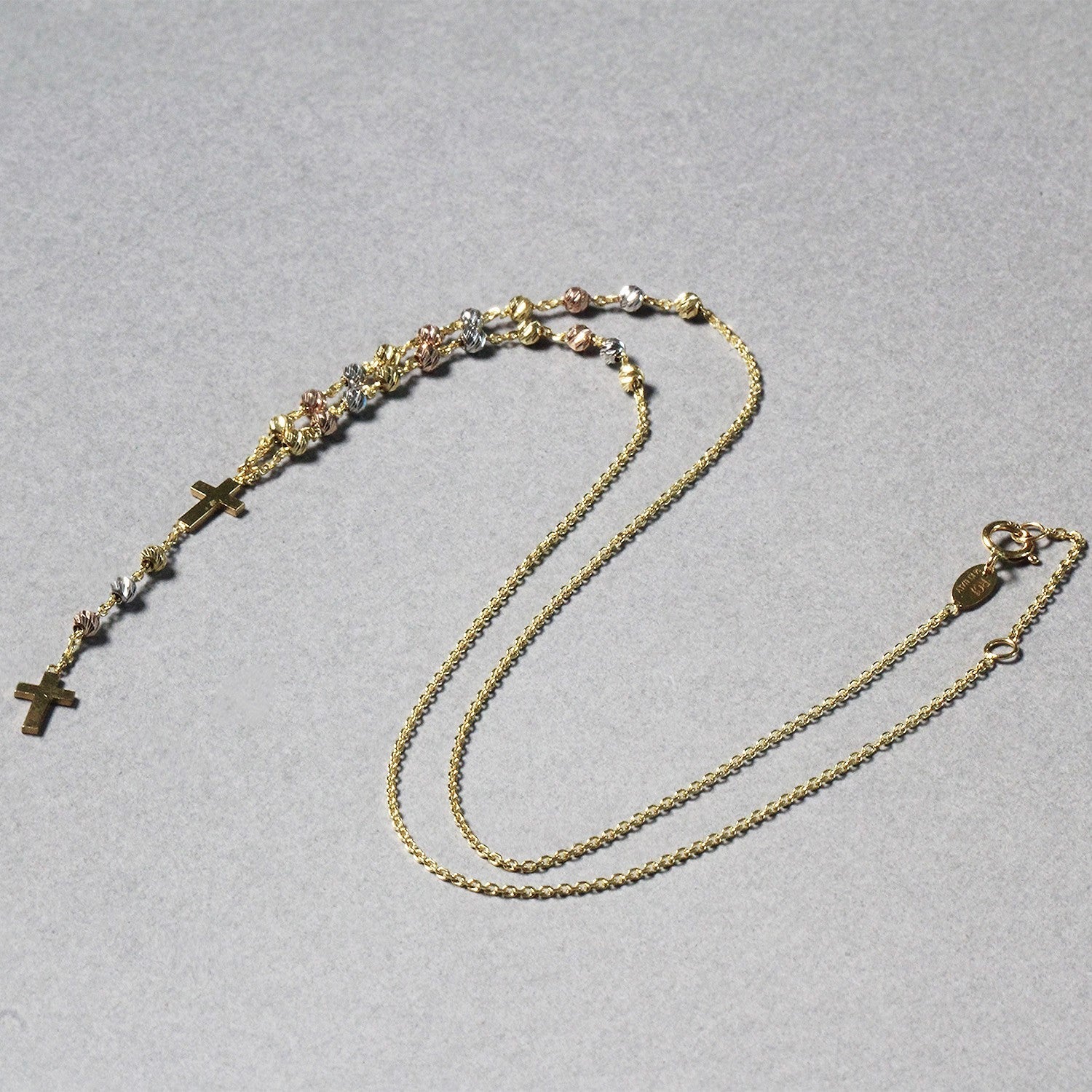 14k Tri-Color Gold Rosary Chain Necklace-4