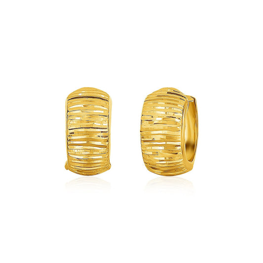 14k Yellow Gold Diamond Cut Hoop Design Earrings-0