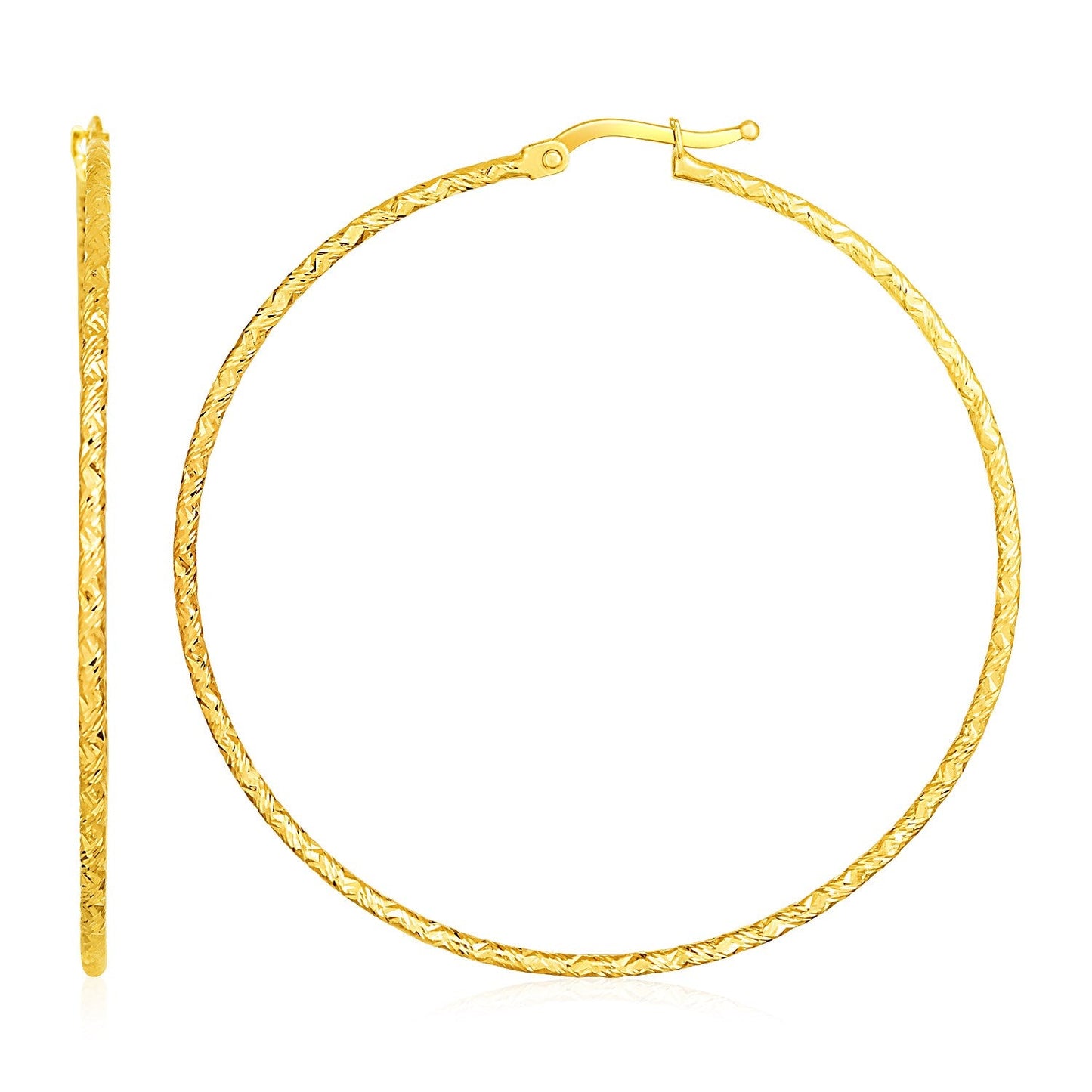 14k Yellow Gold Large Textured Hoop Earrings (50mm Diameter) (1.5mm)-0