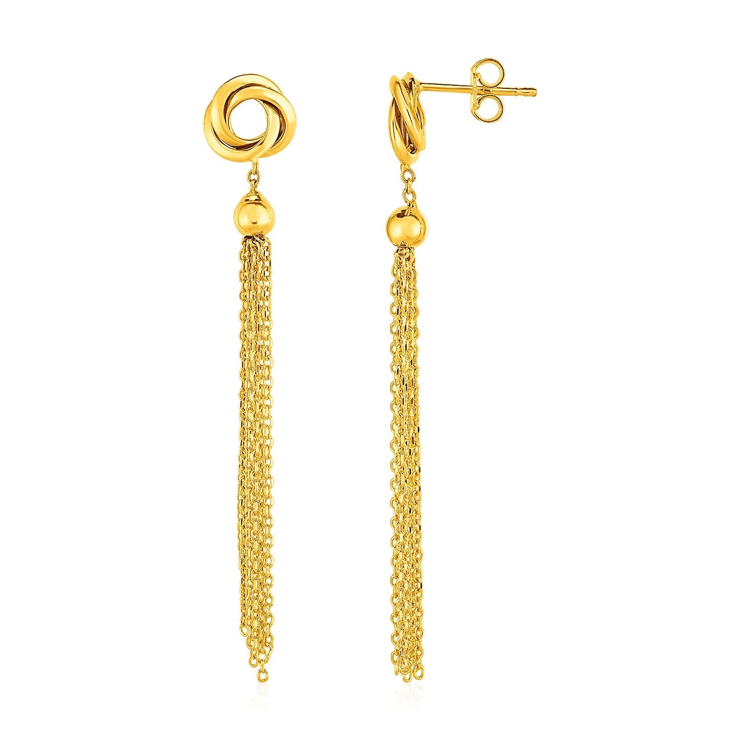 Earrings with Love Knots and Tassels in 14k Yellow Gold-0
