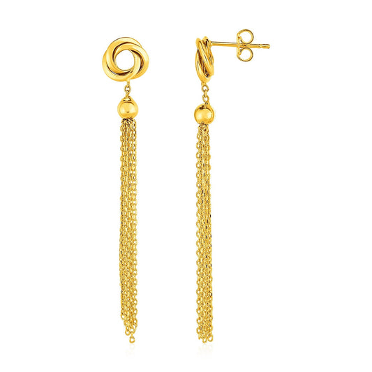 Earrings with Love Knots and Tassels in 14k Yellow Gold-0