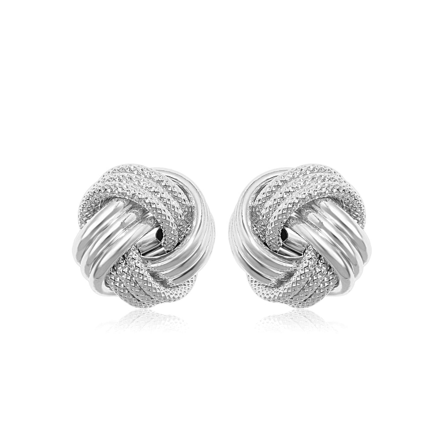 14k White Gold Love Knot with Ridge Texture Earrings-0