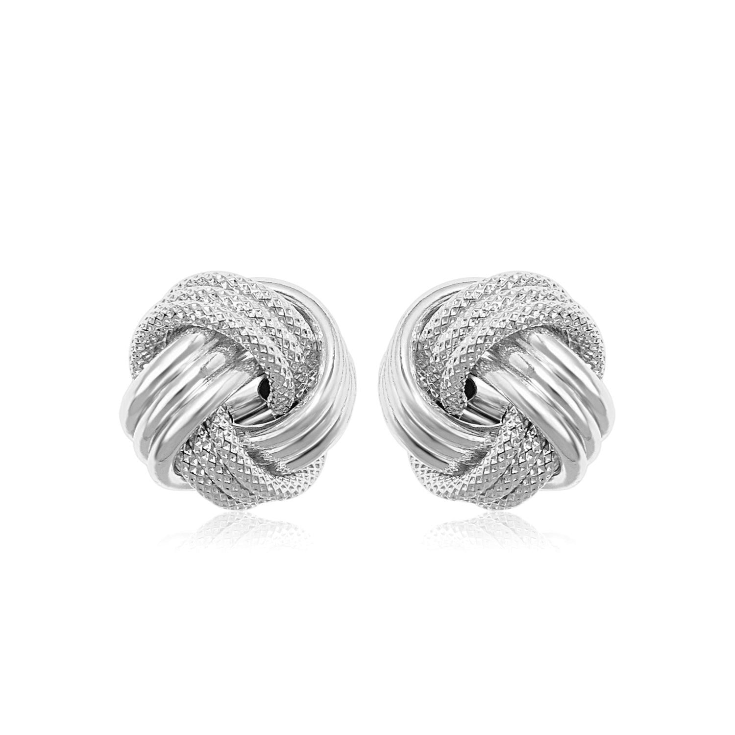 14k White Gold Love Knot with Ridge Texture Earrings-0