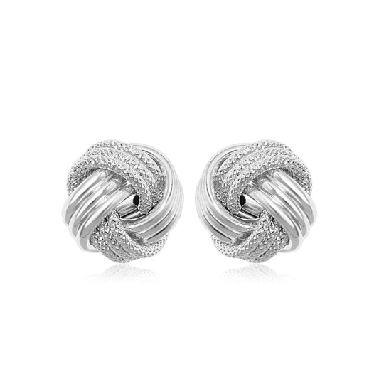14k White Gold Love Knot with Ridge Texture Earrings-0
