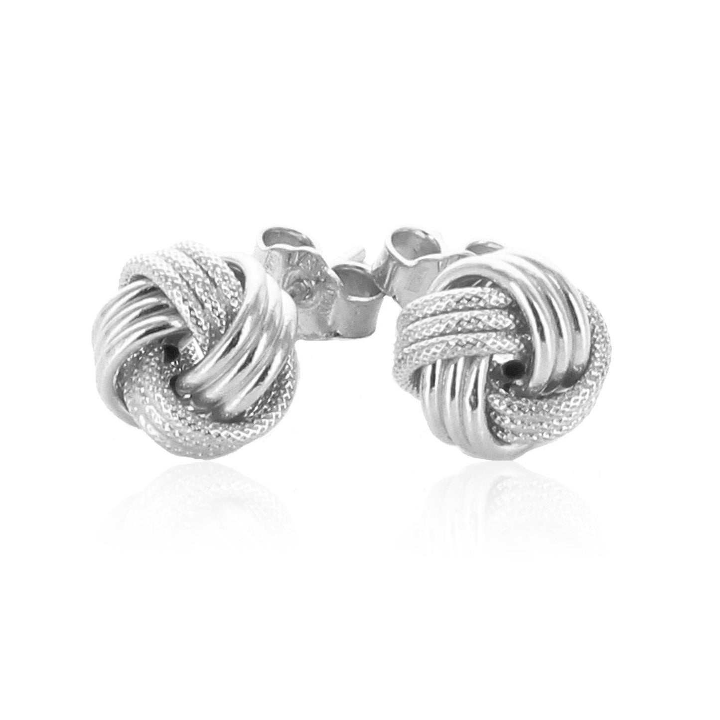 14k White Gold Love Knot with Ridge Texture Earrings-1
