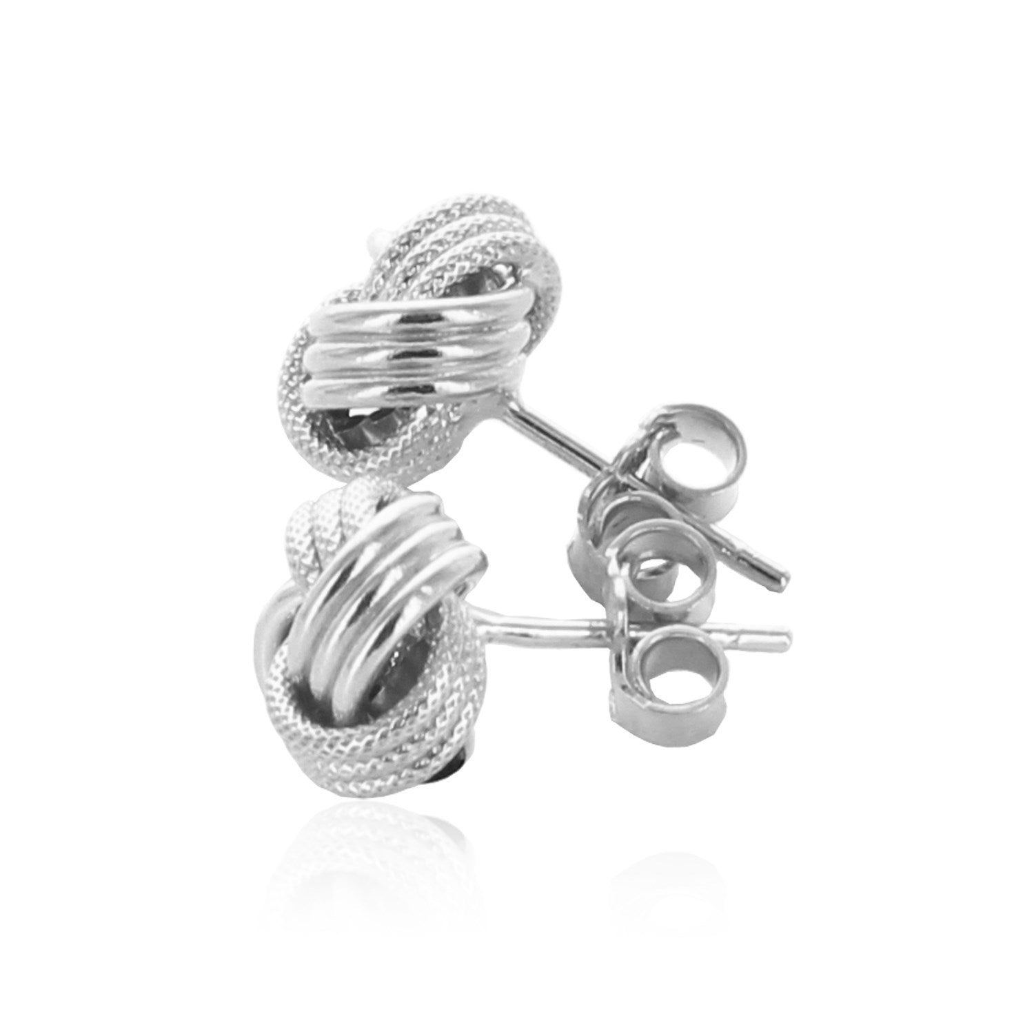 14k White Gold Love Knot with Ridge Texture Earrings-2