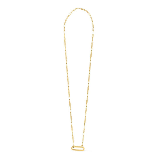 14k Yellow Gold Elongated Link Paperclip Necklace-0