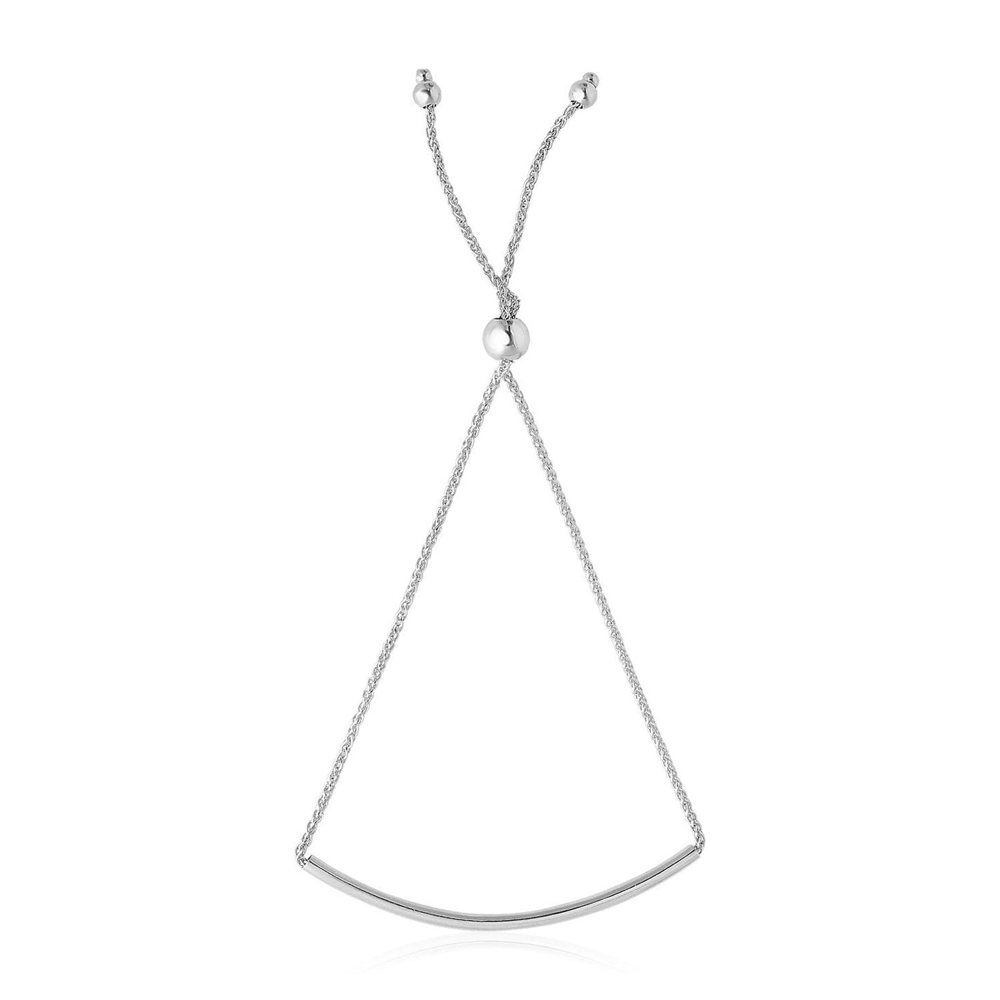 14k White Gold Smooth Curved Bar Lariat Design Bracelet-0