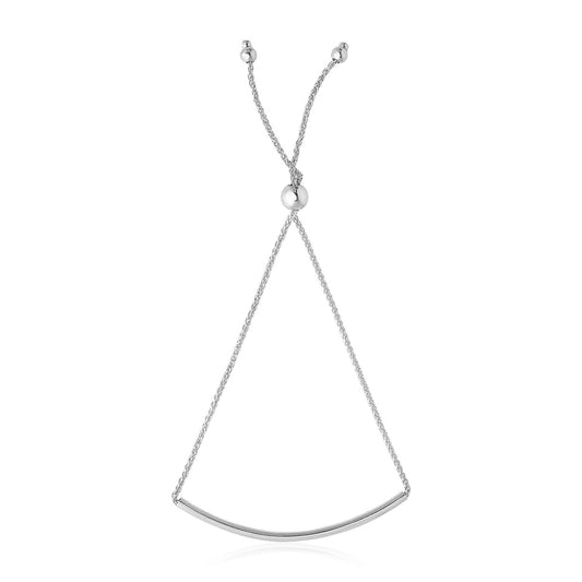 14k White Gold Smooth Curved Bar Lariat Design Bracelet-0