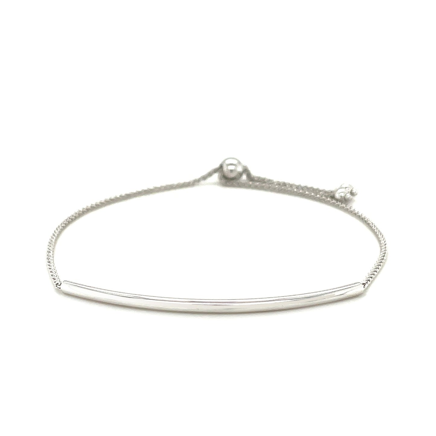 14k White Gold Smooth Curved Bar Lariat Design Bracelet-1