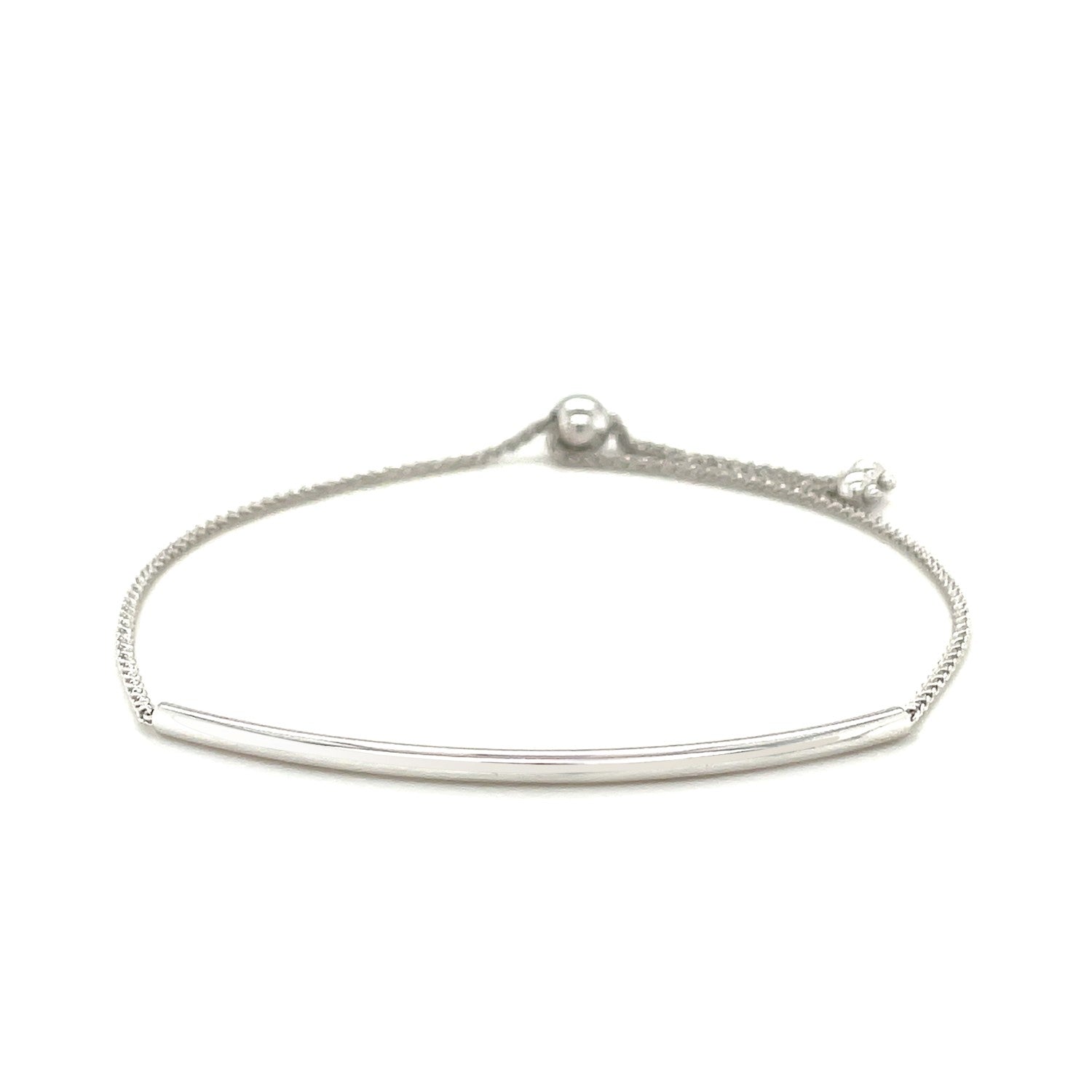 14k White Gold Smooth Curved Bar Lariat Design Bracelet-1