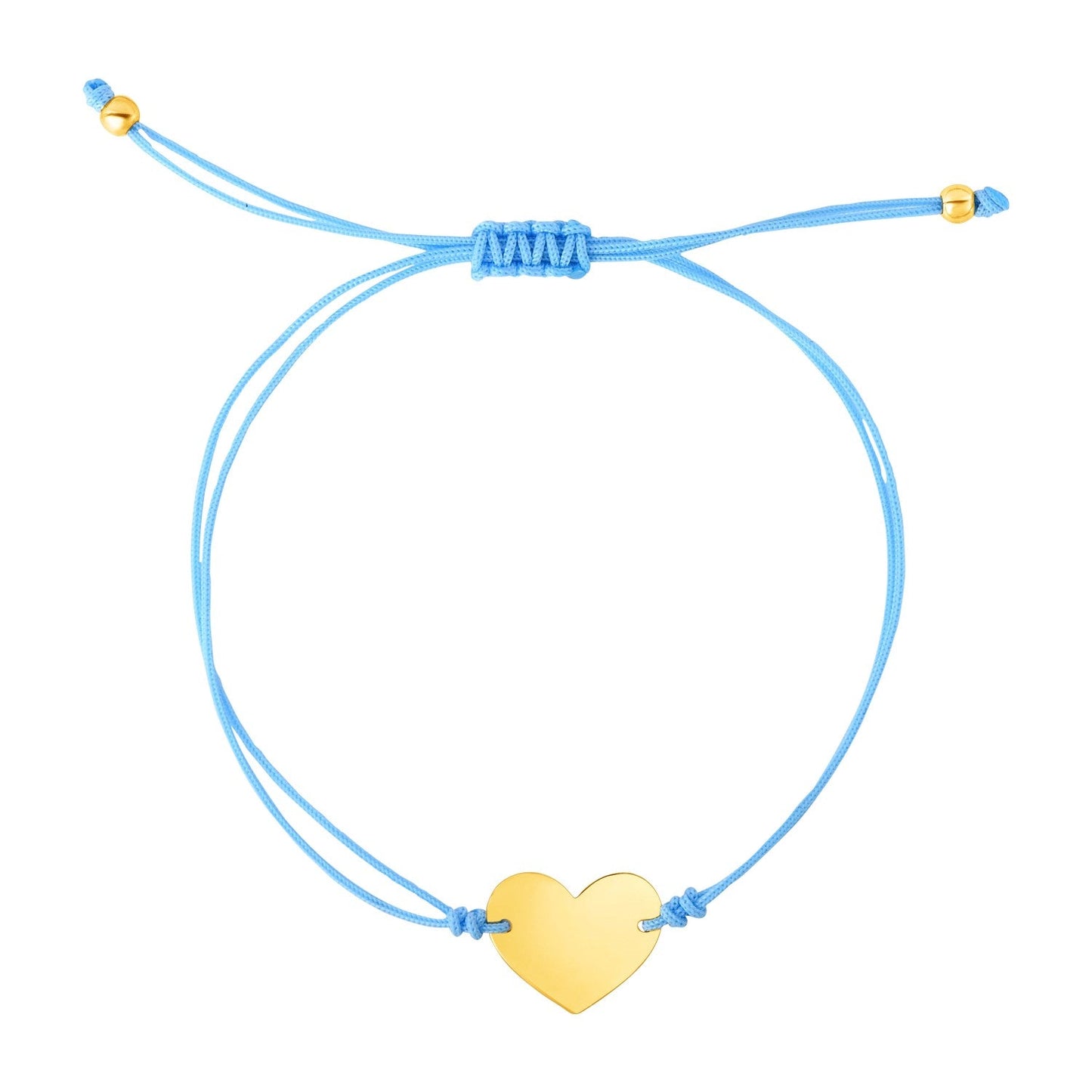 9 1/4 inch Blue Cord Adjustable Bracelet with 14k yellow Gold Heart-0
