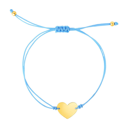 9 1/4 inch Blue Cord Adjustable Bracelet with 14k yellow Gold Heart-0