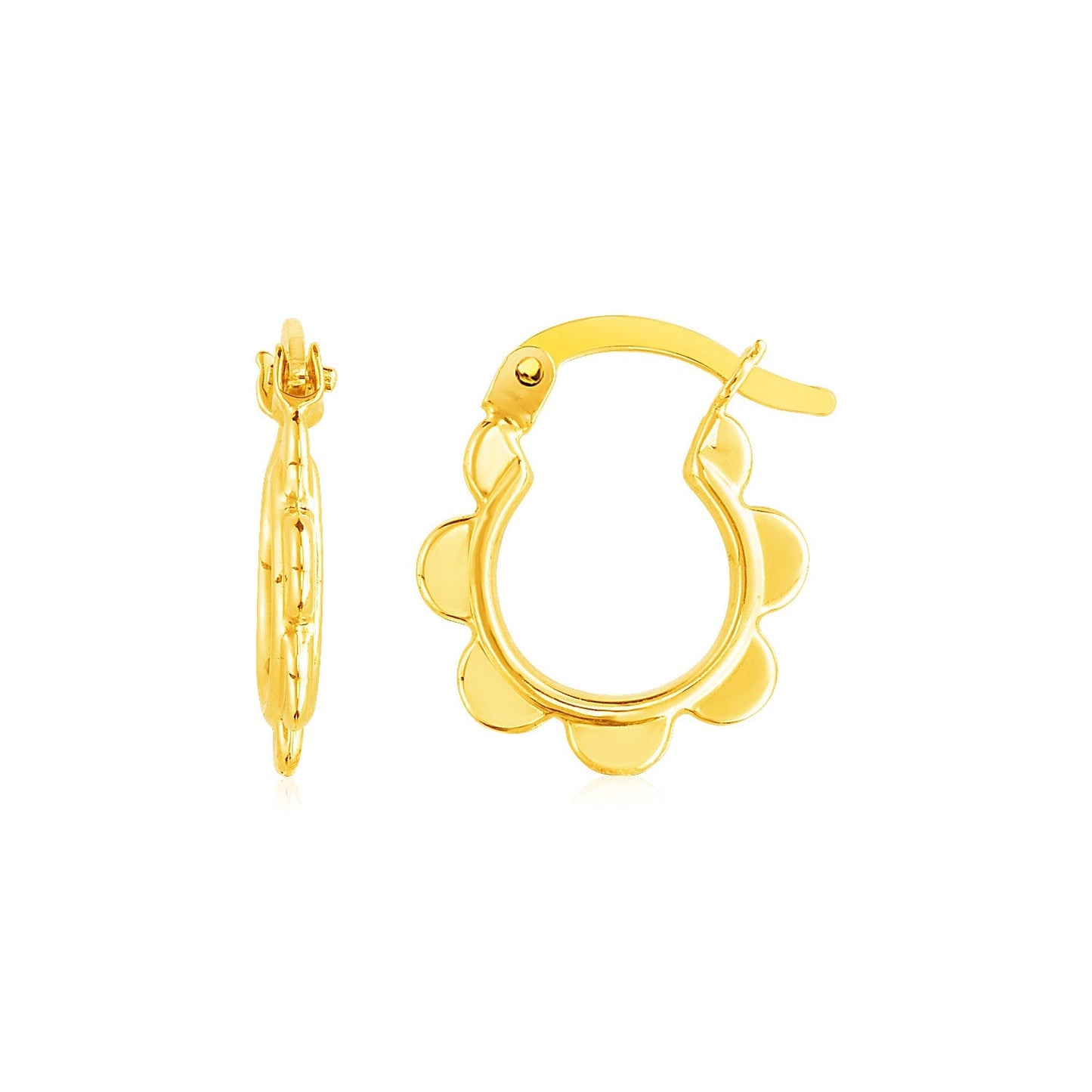 14k Yellow Gold Scalloped Hoop Earrings-0