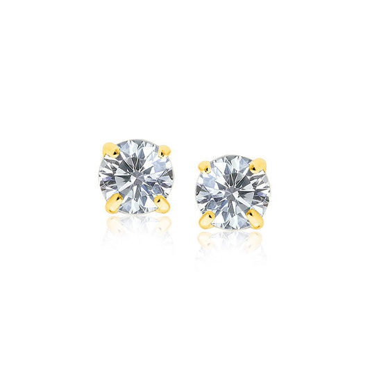 14k Yellow Gold Stud Earrings with White Hue Faceted Cubic Zirconia-0