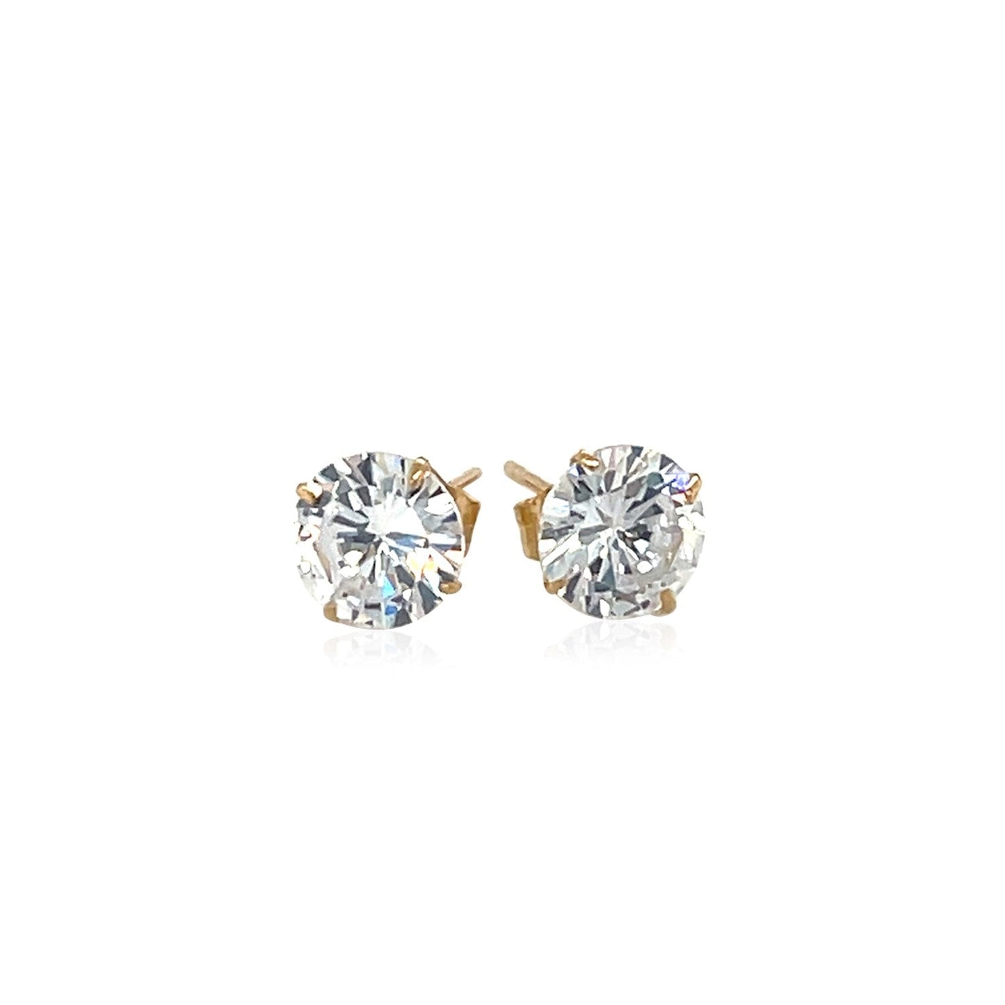 14k Yellow Gold Stud Earrings with White Hue Faceted Cubic Zirconia-1