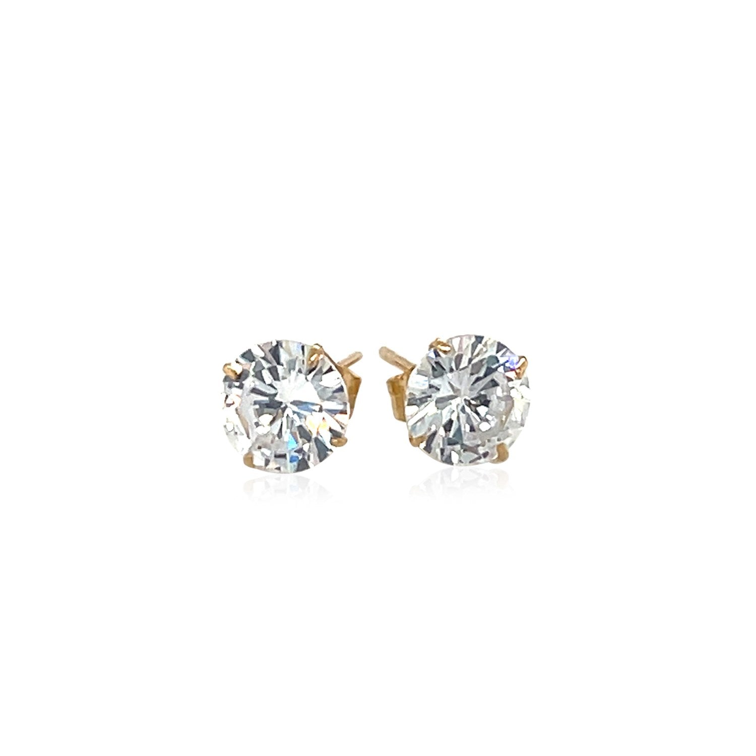 14k Yellow Gold Stud Earrings with White Hue Faceted Cubic Zirconia-1