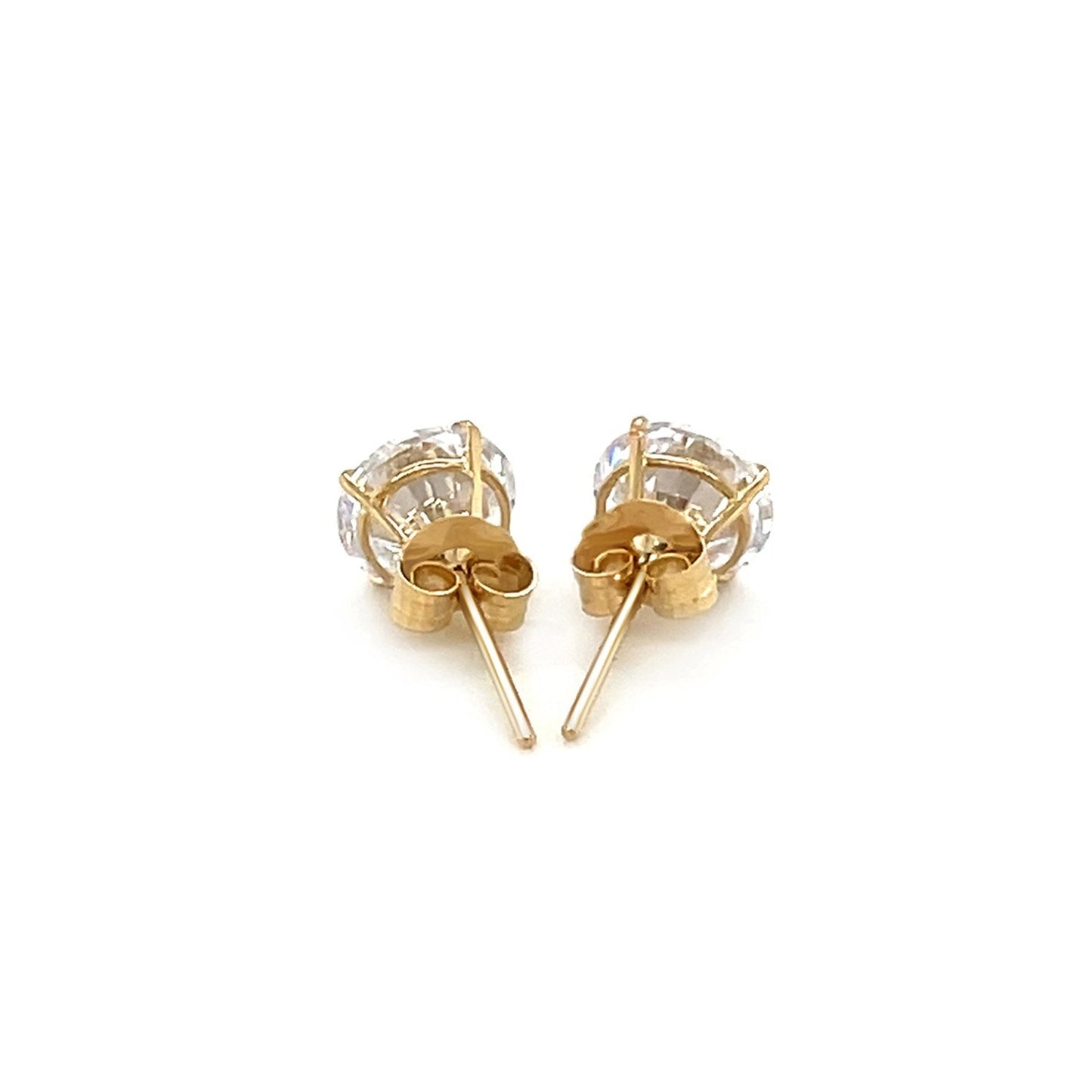14k Yellow Gold Stud Earrings with White Hue Faceted Cubic Zirconia-2