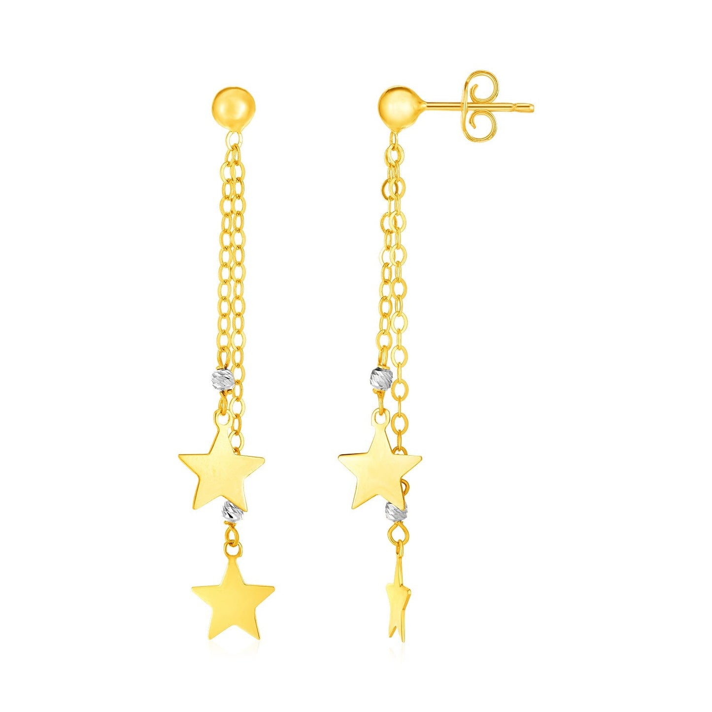 14k Two Tone Gold Drop Earrings with Polished Stars-0