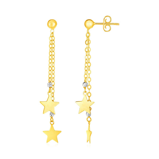 14k Two Tone Gold Drop Earrings with Polished Stars-0