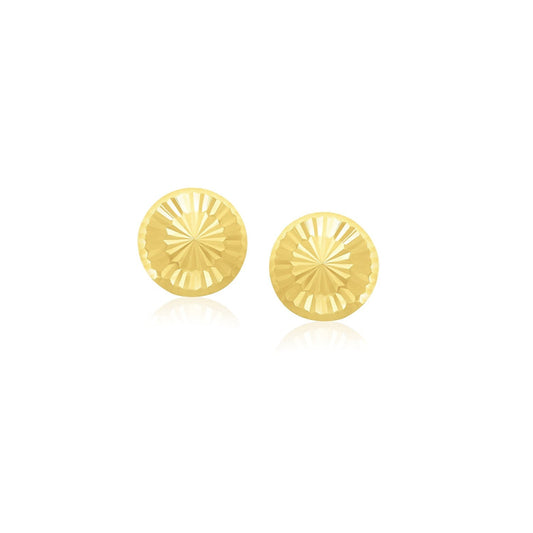 14k Yellow Gold Textured Flat Style Stud Earrings-0