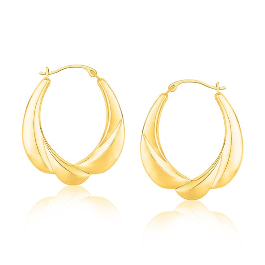 14k Yellow Gold Scallop Motif Graduated Oval Hoop Earrings-0